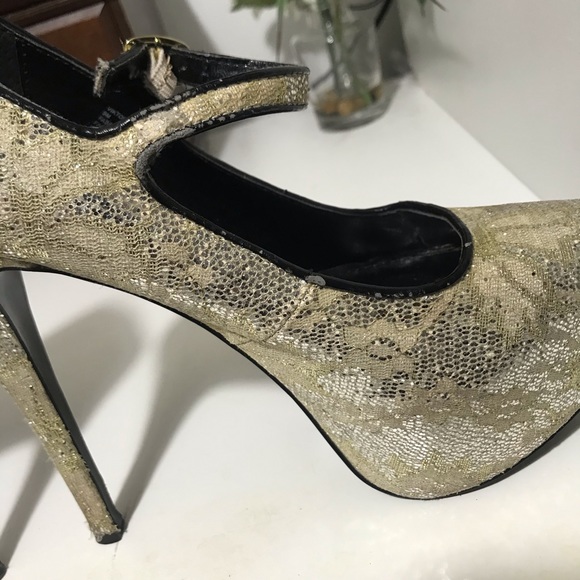 STEVE MADDEN VIKTOREE GOLD LACE MARY JANE PUMP 9 - Picture 4 of 7